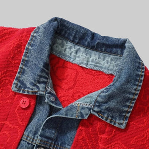 Denim-Collar Knit Cardigan