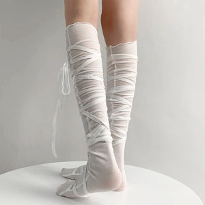 Balletcore Tie Up Knee High Socks