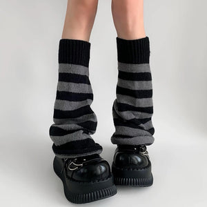 Black & Grey Striped Leg Warmers
