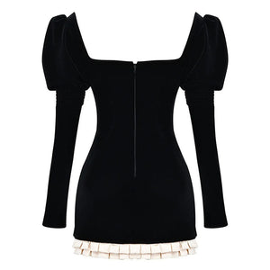 French Maid Ruched Velvet Mini Dress