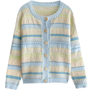 Blue & Yellow Pastel Striped Cardigan