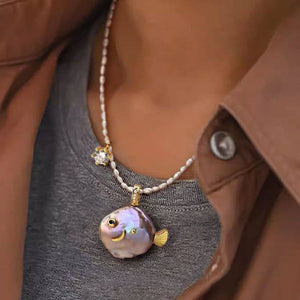 Coquette Pearl Fish Charm Necklace
