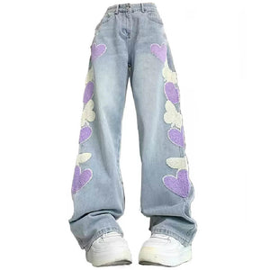 Sweet Attitude Heart Patch Wide-Leg Jeans