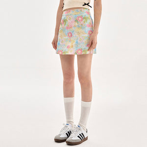 Pastel Brushstroke Floral Mini Skirt