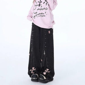 Pastel Goth Cross Baggy Jeans