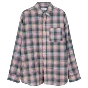 Pink and Green Plaid Button-Up Shirt