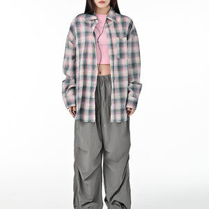 Pink and Green Plaid Button-Up Shirt