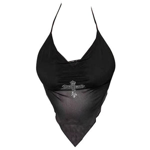 Y2K Rhinestone Cross Scarf Top