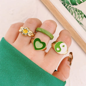 Sage Green Aesthetic Ring Set