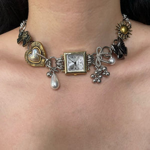 Vintage Clock Charm Choker