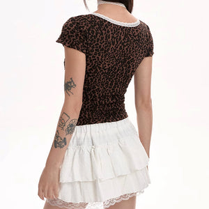 Y2K Leopard Lace Crop Top