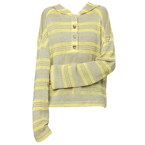 Yellow Striped Heart Buttons Hoodie