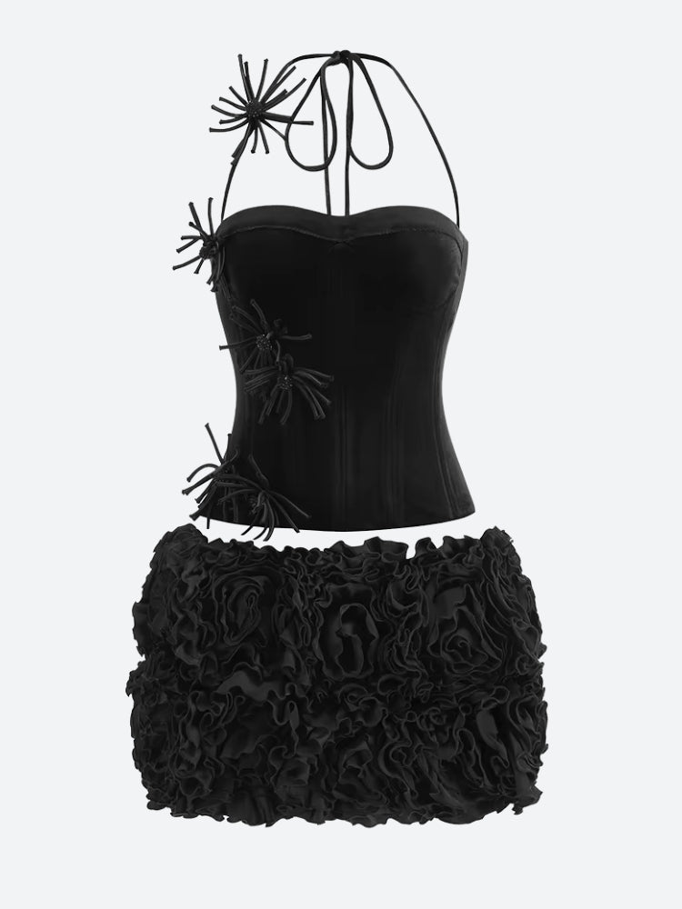 Corset Top & Ruffled Mini Skirt Two Piece Set