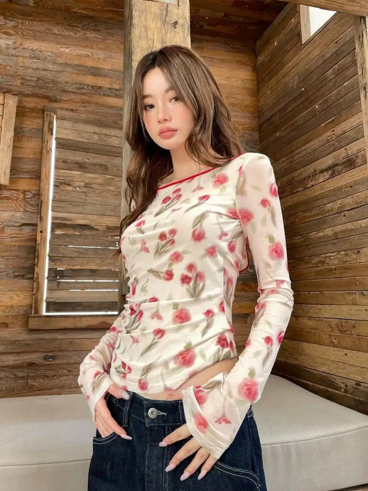 Cottagecore Floral Mesh Top