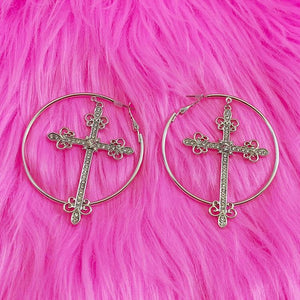 Crystal Cross Hoop Earrings