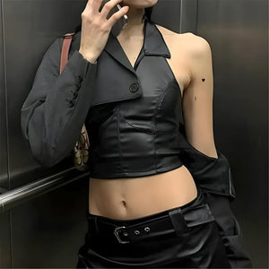 Goth Faux Leather Crop Top