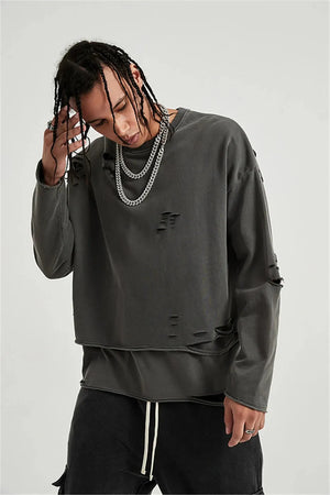 Grunge Ripped Layered Sweatshirt