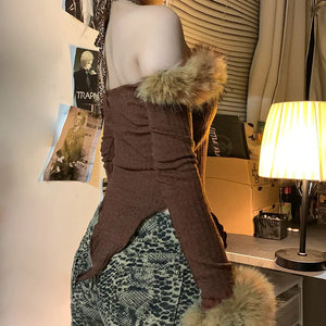 Off Shoulder Faux Fur Top