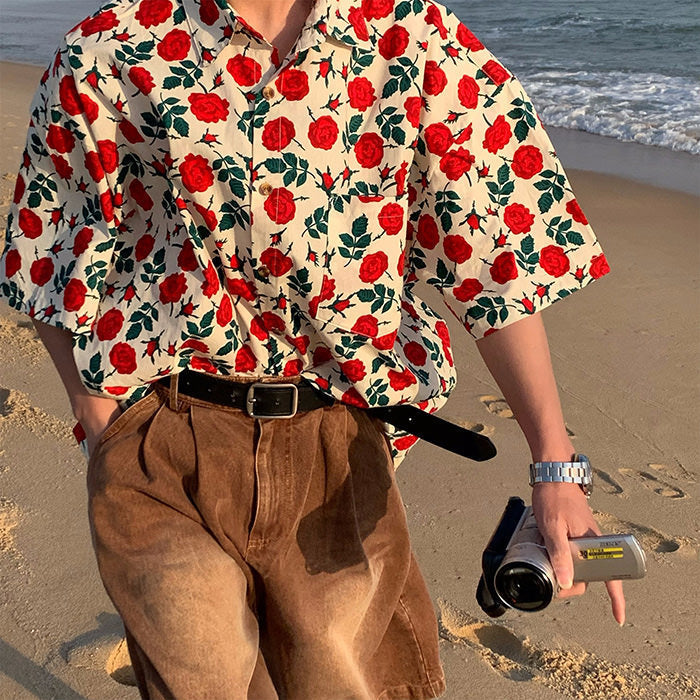 Rose Embroidery Oversized Shirt