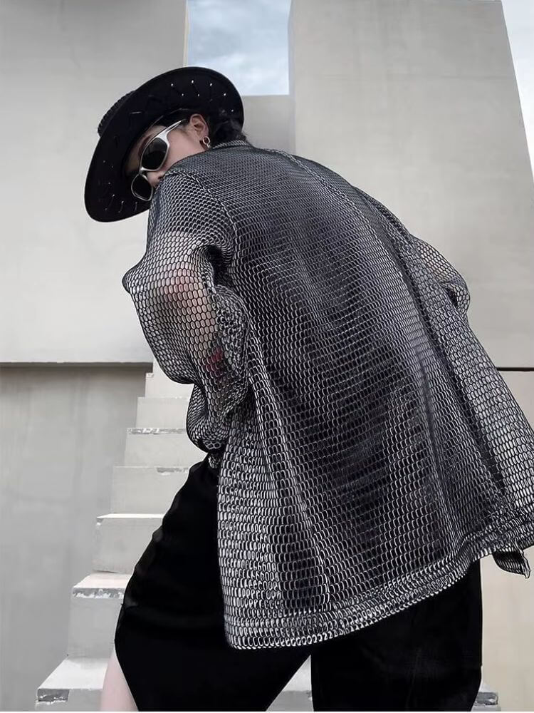 Sheer Mesh Button-Up Shirt