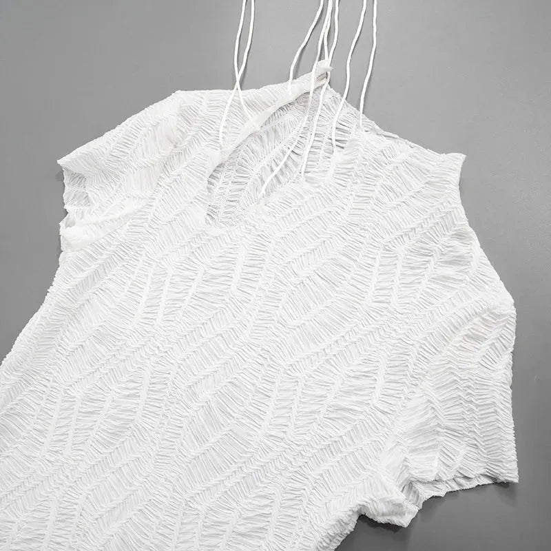 Wrinkled Lace Up Mini Dress