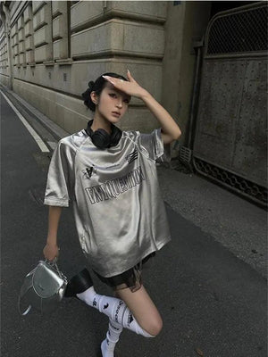Y2K Silver Oversized Tee