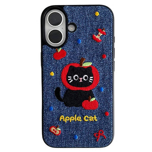 Apple Cat Embroidery iPhone Case