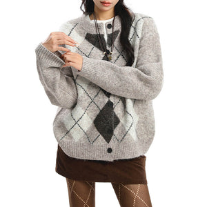 Library Crush Argyle Button Up Cardigan