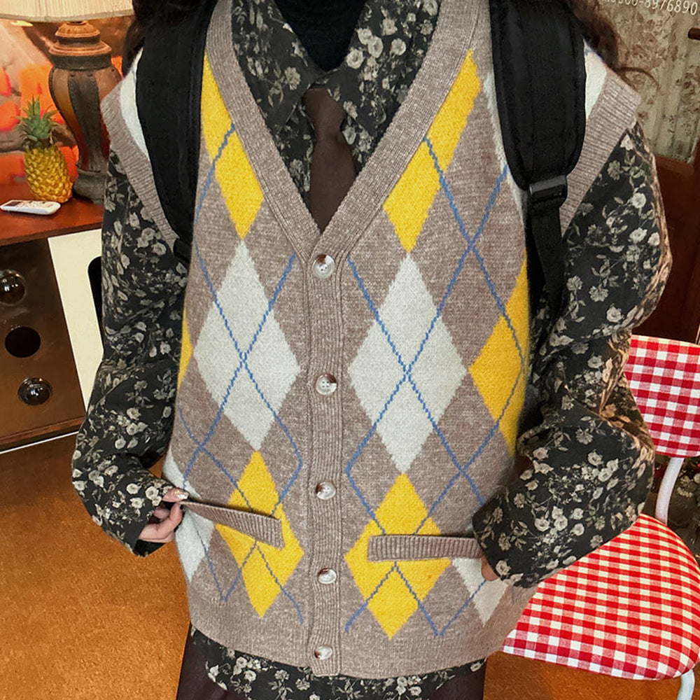 Argyle Button Up Grandpa Knit Vest