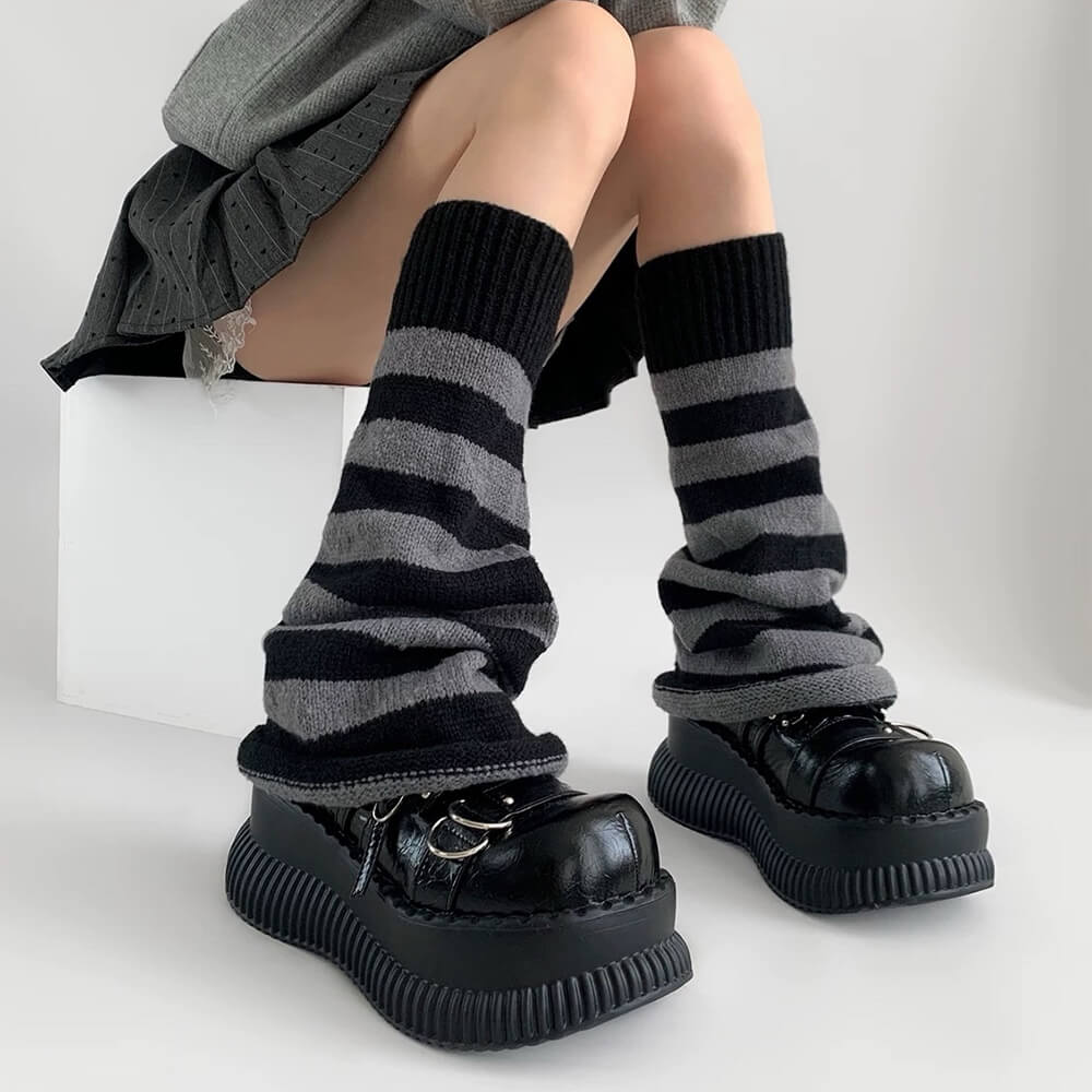 Black & Grey Striped Leg Warmers