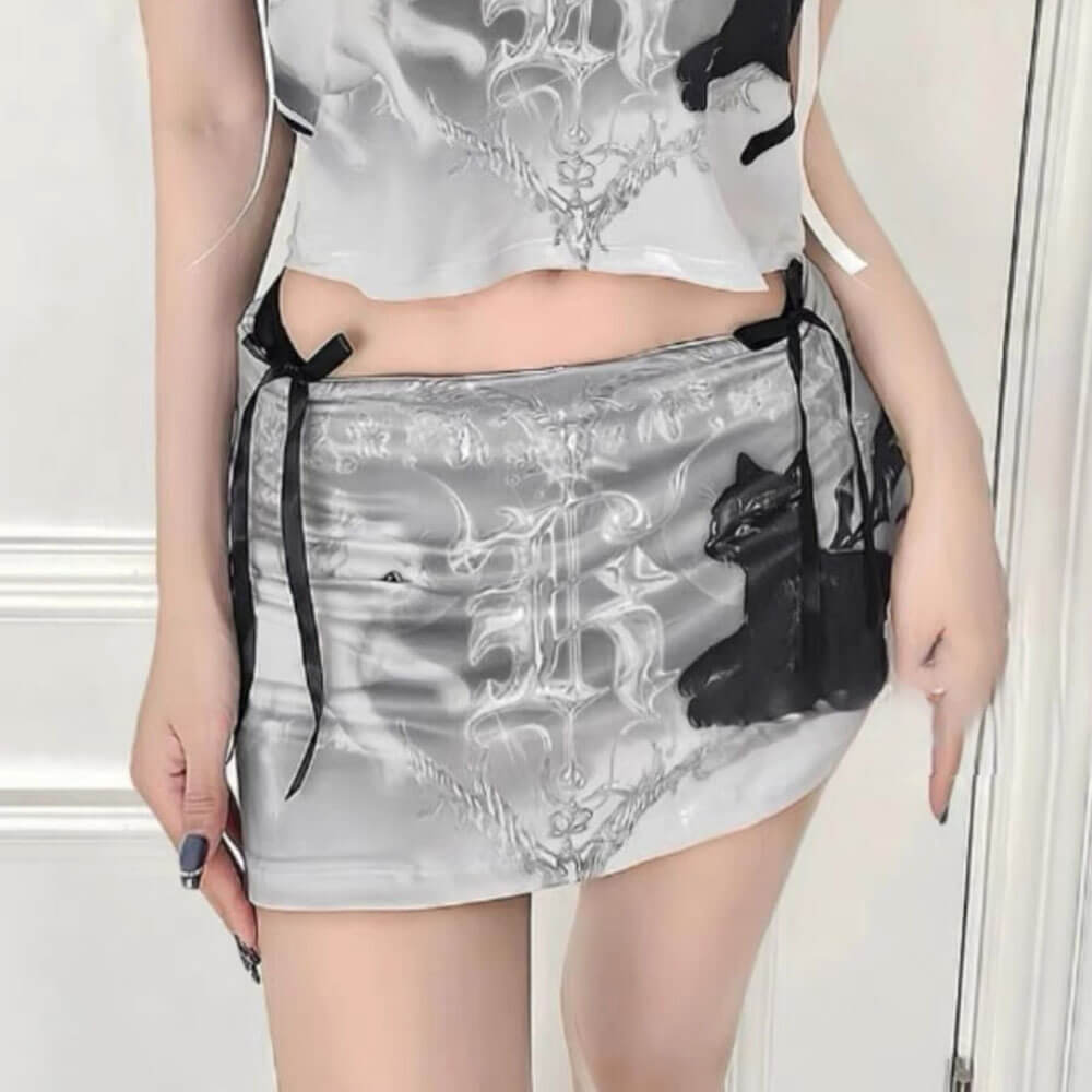 Black Cat Mini Skirt
