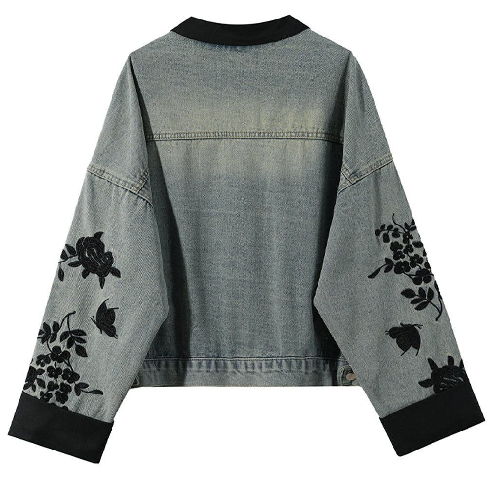 Chinese Style Embroidered Denim Jacket