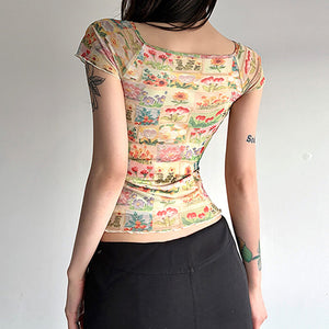 In The Garden Floral Mesh Top