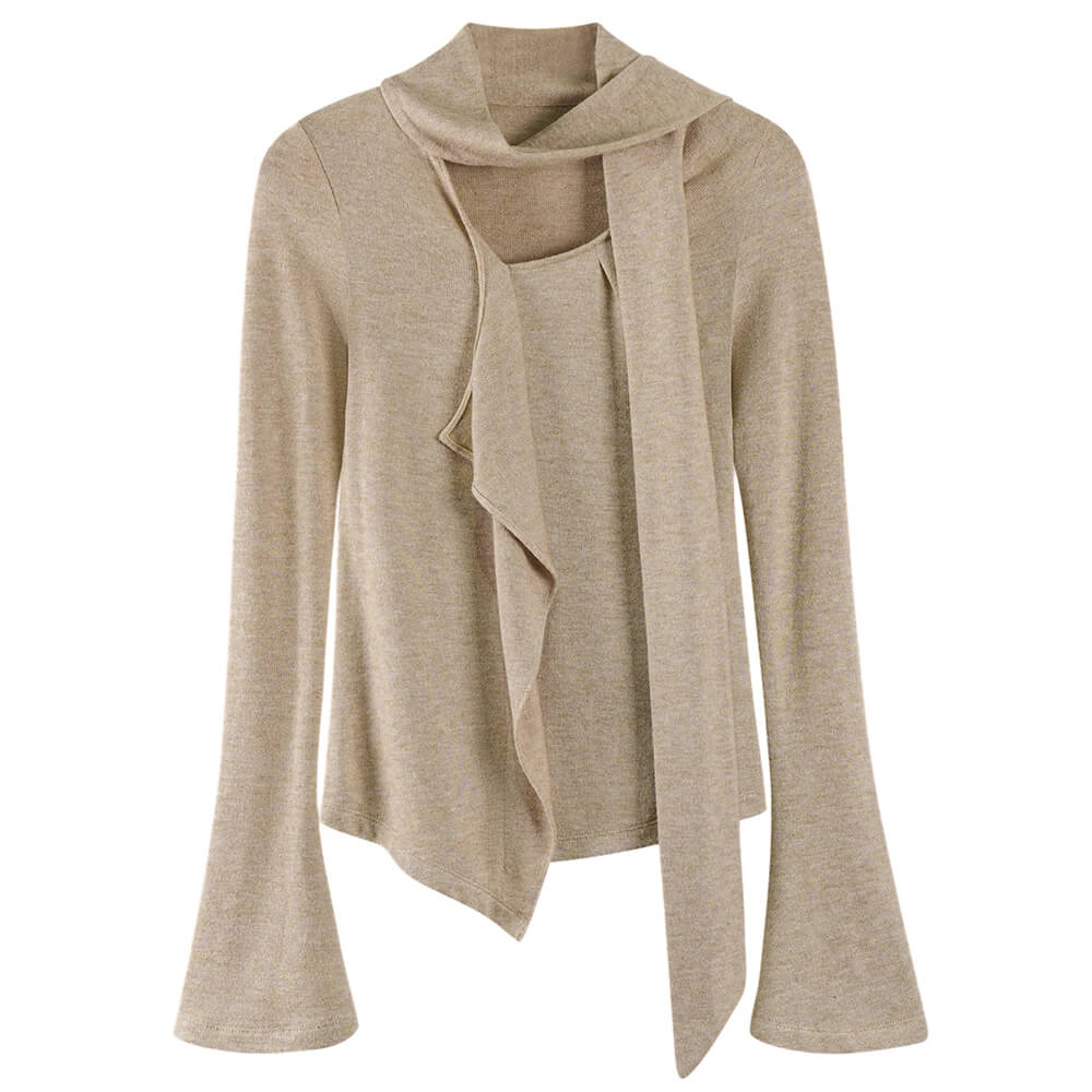 Fall Feels Cozy Tie Neck Knit Top