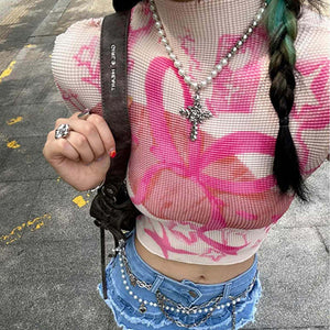 Y2K Cutecore Croissant Bow Top