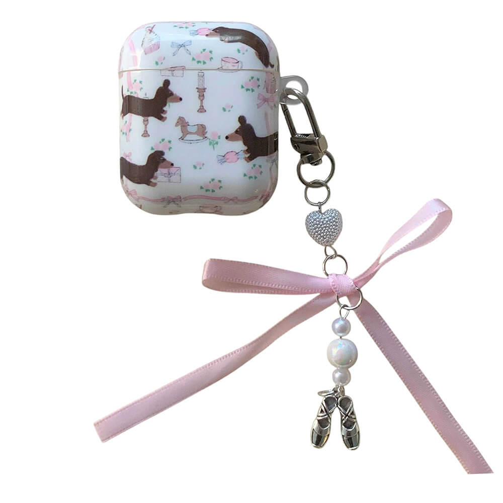 Cute Dachshunds AirPods Case with Bow Charm