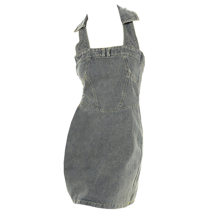 Y2K Aesthetic Halter Denim Dress