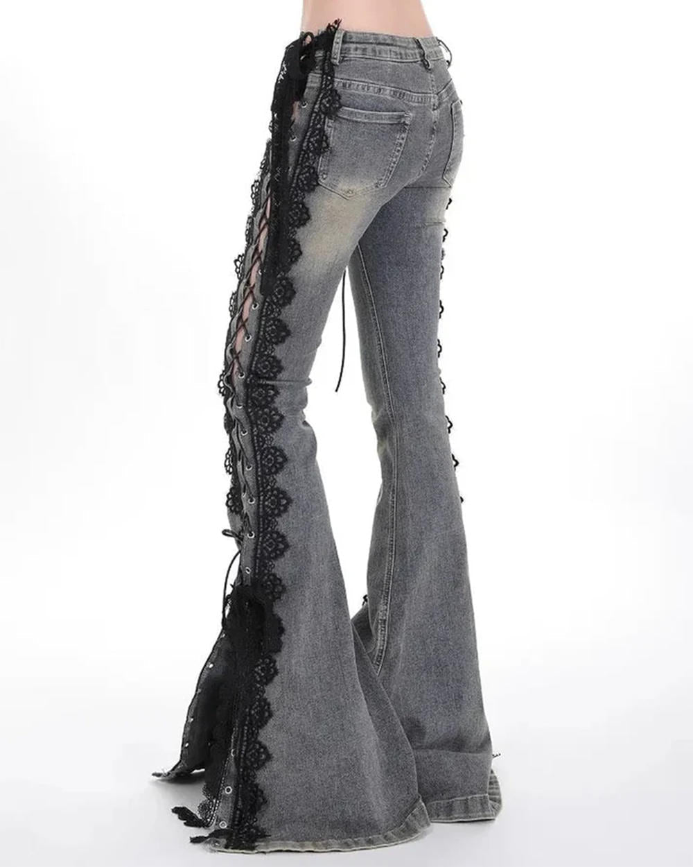 Fairy Grunge Lace Up Flared Jeans