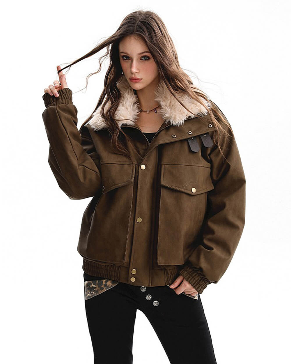 Drama Alert Faux Fur Aviator Jacket