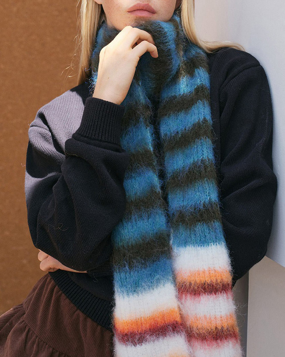 Frazzled English Woman Striped Scarf