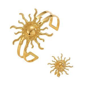 Gold Sun Bracelet and Ring Set
