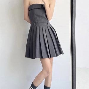 Pleated Mini Dress in Grey