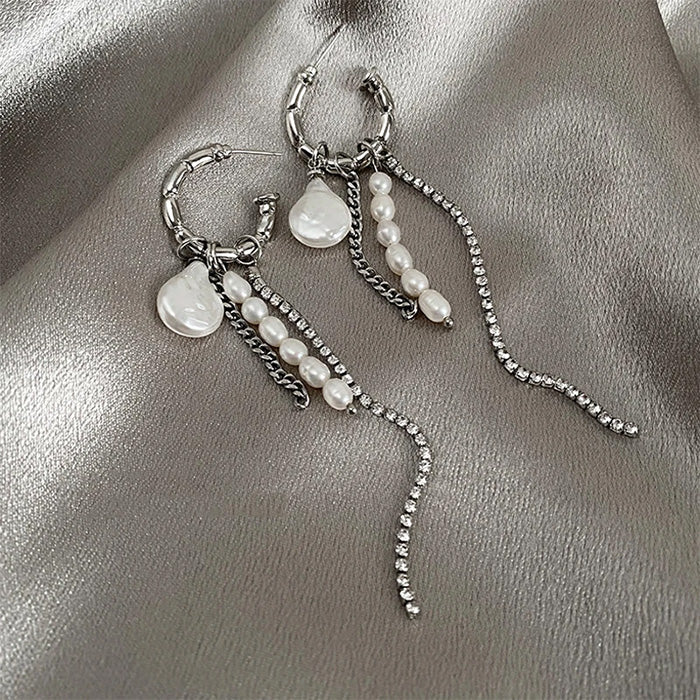 Grunge Pearl Chain Tassel Earrings