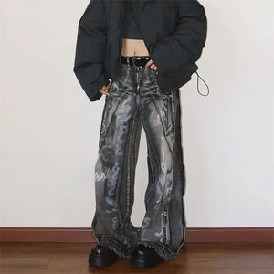 Grunge Wide-Leg Cargo Jeans