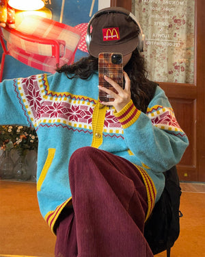 Lemon Chalet Pattern Cardigan