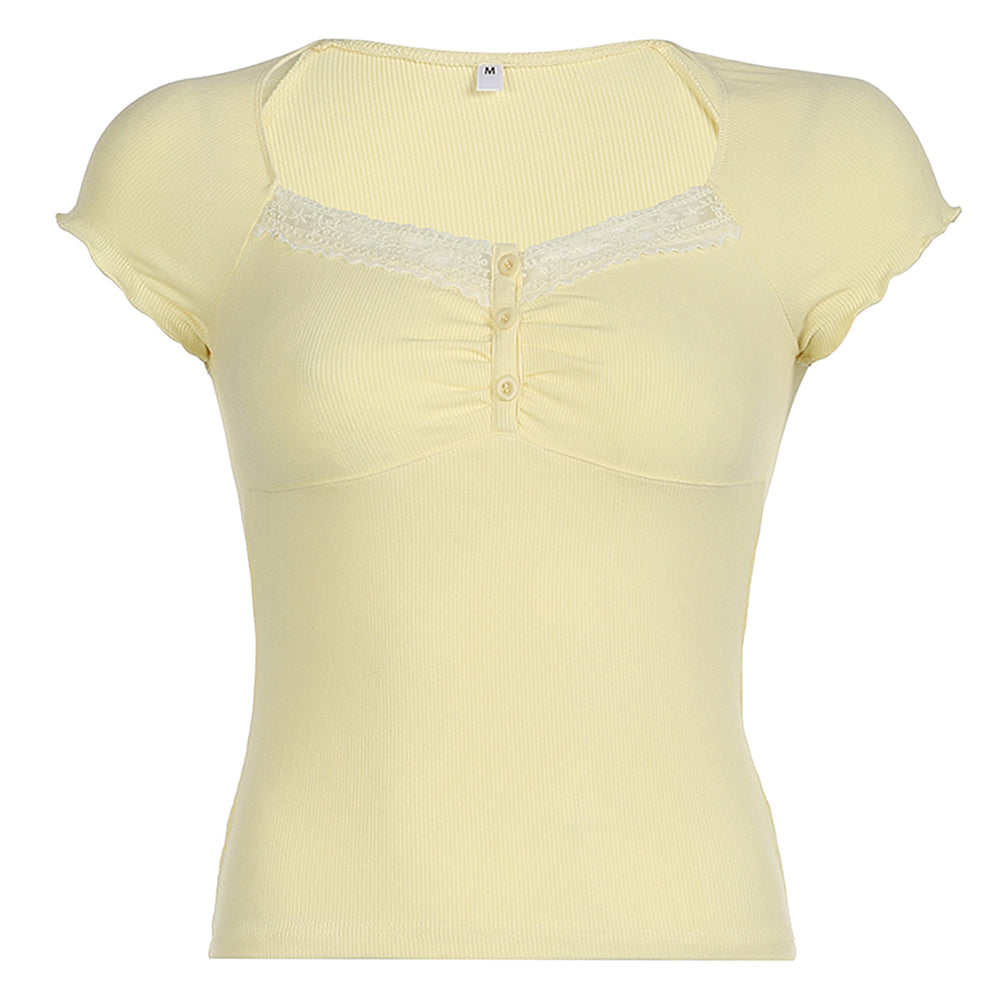 Lemon Sorbet Ribbed Lace Top