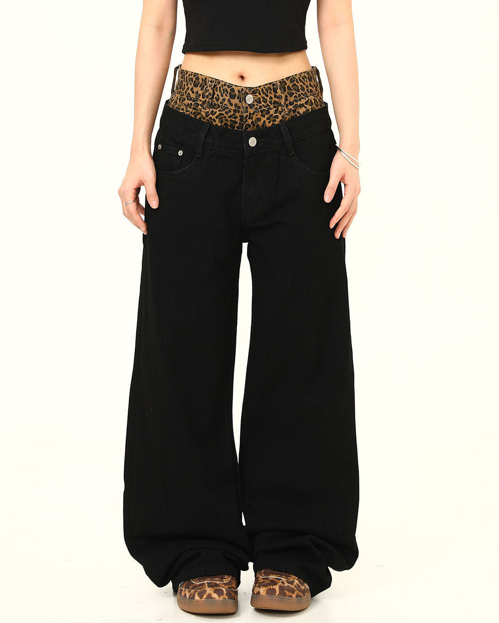 Inner Leopard Layered Jeans