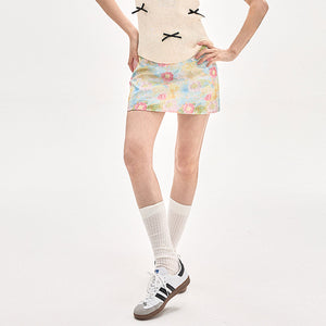 Pastel Brushstroke Floral Mini Skirt