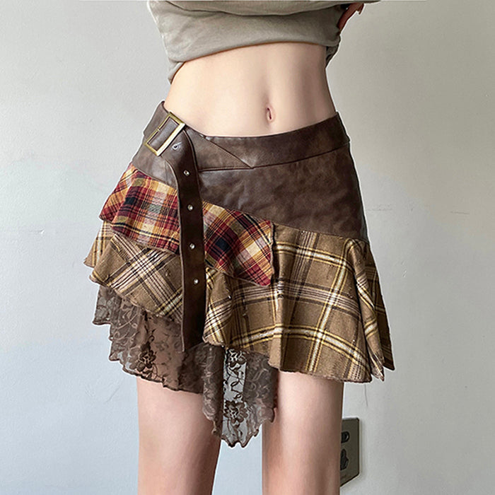Patchwork Asymmetrical Mini Skirt