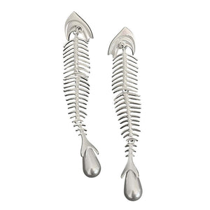Pearl Drop Fishbone Earrings